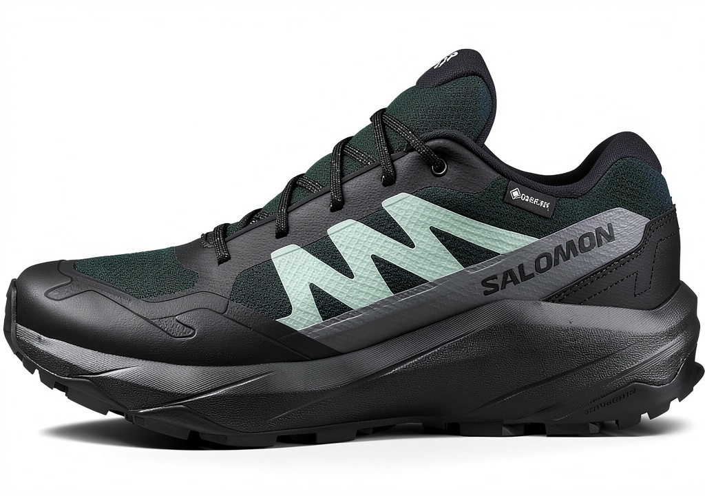 Salomon OUTSCAPE Gore-Tex scarpe da escursionismo in azione su sentiero roccioso