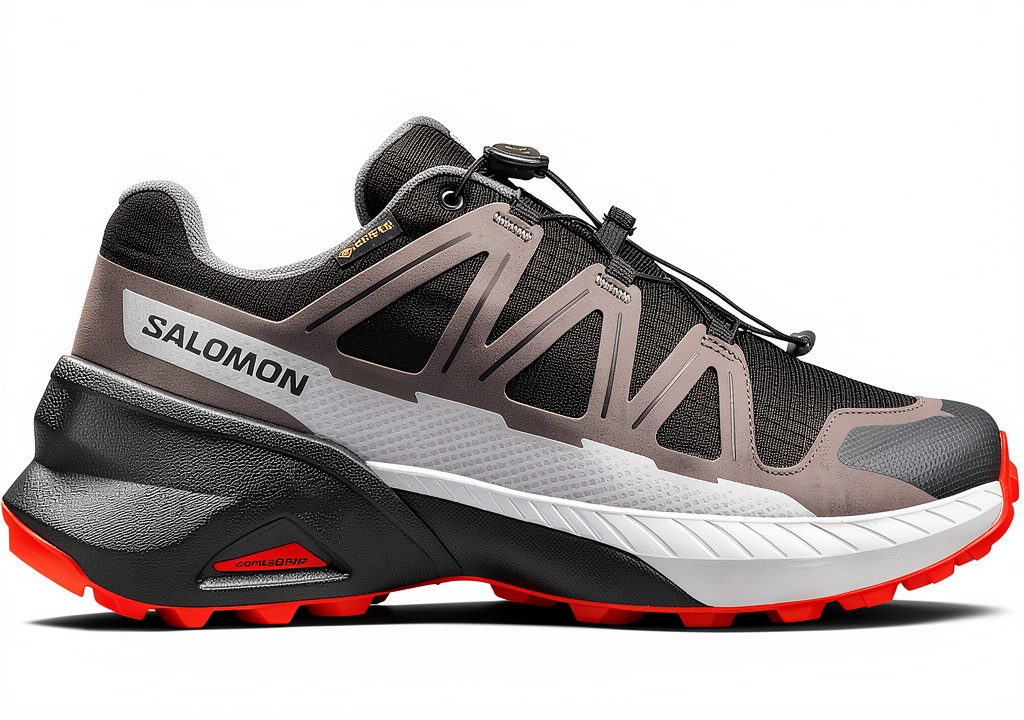 Installazione Scarpe da escursionismo Salomon impermeabili GORE‑TEX uomo su un tavolo di legno