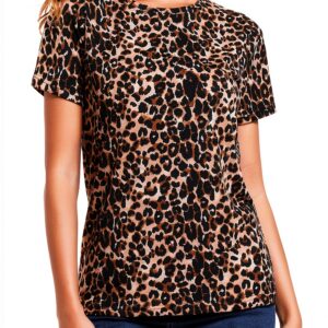 S. ROMZA T Shirt Leopard Print Manica 1/4 Casual Round Neck Donna-0