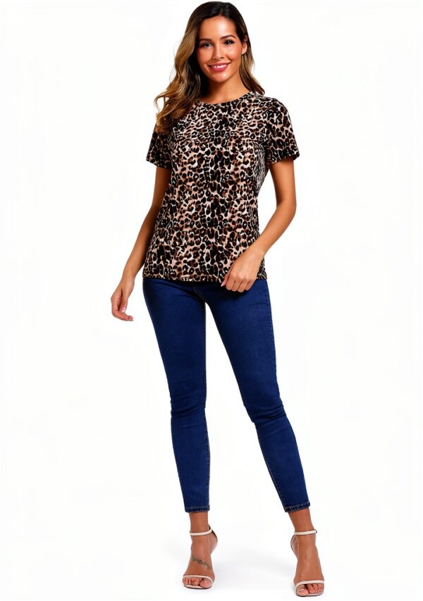 S. ROMZA T Shirt Leopard Print Manica 1/4 Casual Round Neck Donna-2