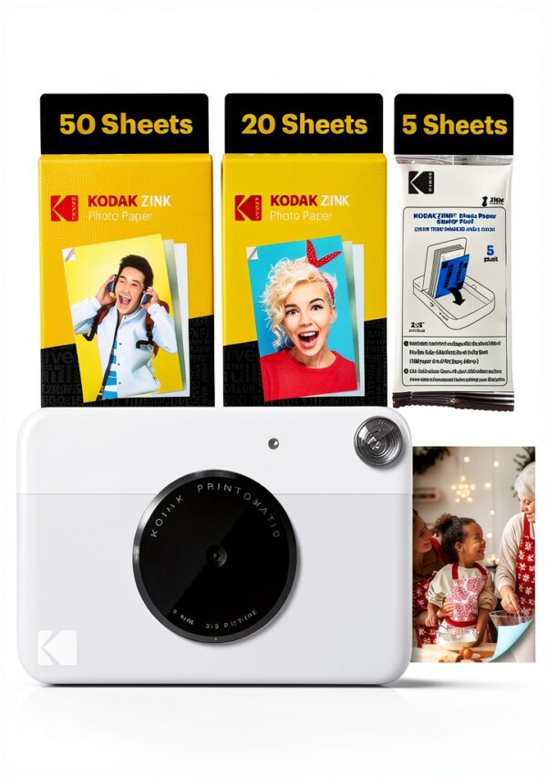 KODAK Printomatic Fotocamera - 75 Fogli - Stampa Zink 2x3” - 5MP, Portatile - Grigia, Fotocamera + 75 fogli-0