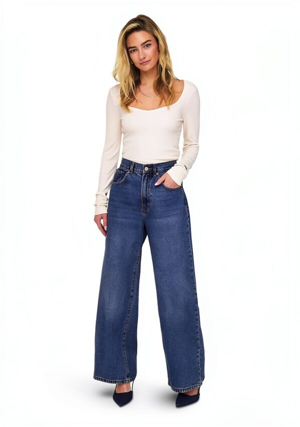 Jeans Wide Fit ONLHOPE Donna High Waist Wide Leg Media Blu Denim-5