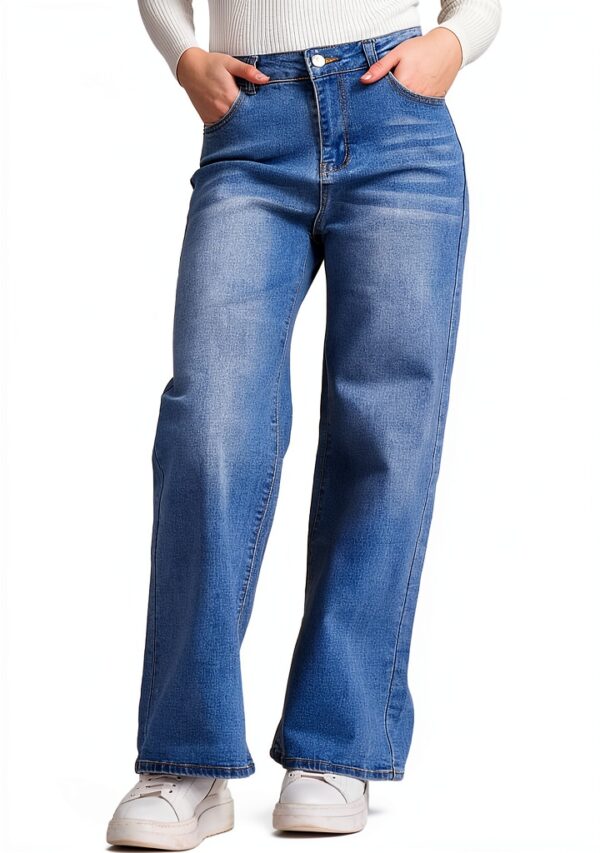 Jeans Donna Vita Alta Larghi Jeans Donna Baggy Wide Leg Fit Jeans FX9050-0