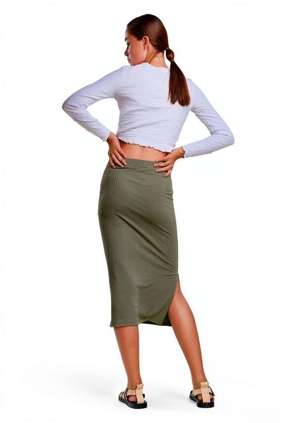 Gonna midi PIECES donna – Verde Lichen, taglio moderno-2