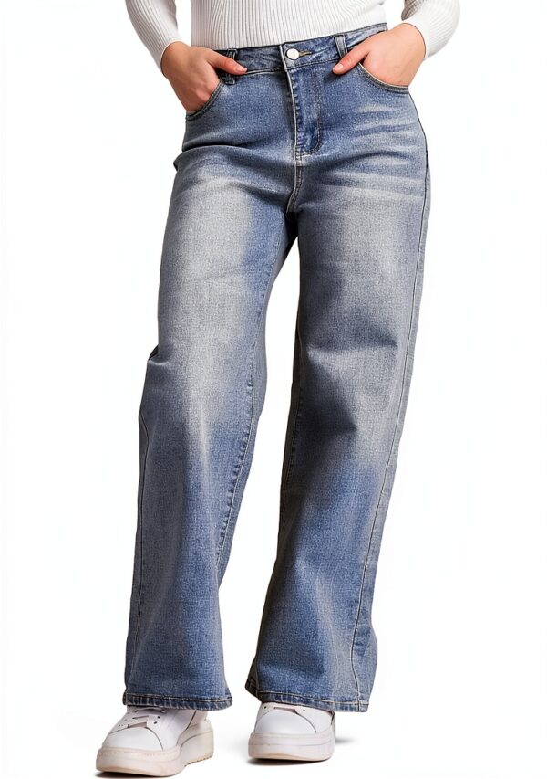 Jeans Donna Vita Alta Larghi Jeans Donna Baggy Wide Leg Fit Jeans FX9050-3