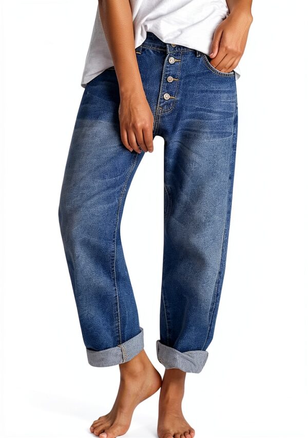 Generico Pantaloni Palazzo Donna Eleganti 3/4 Tailleur Completo Curvy da Lavoro con Tasche - Bianchi, Jeans Neri Strappati Larghi-0