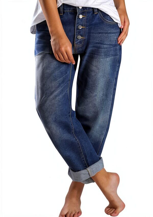 Generico Pantaloni Palazzo Donna Eleganti 3/4 Tailleur Completo Curvy da Lavoro con Tasche - Bianchi, Jeans Neri Strappati Larghi-2