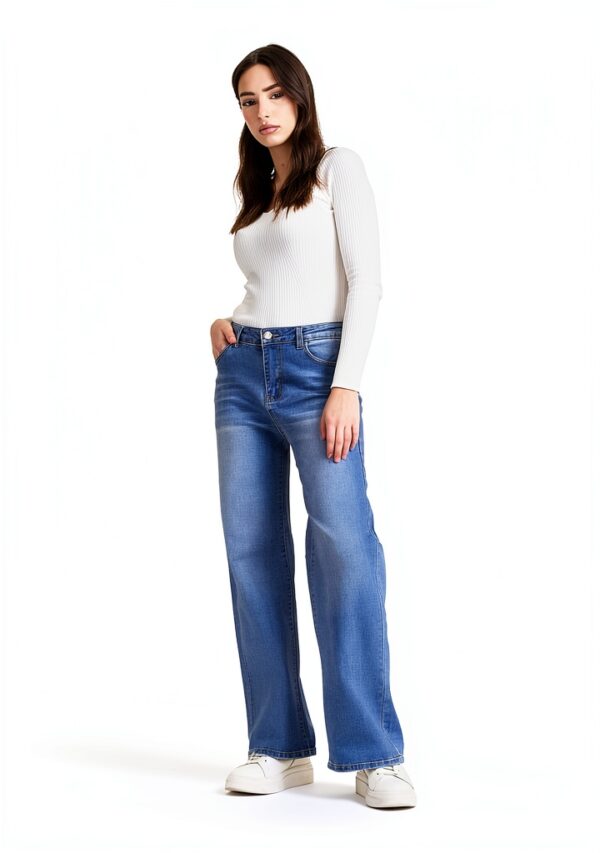 Jeans Donna Vita Alta Larghi Jeans Donna Baggy Wide Leg Fit Jeans FX9050-1