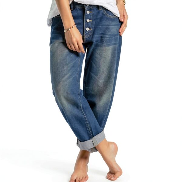Generico Pantaloni Palazzo Donna Eleganti 3/4 Tailleur Completo Curvy da Lavoro con Tasche - Bianchi, Jeans Neri Strappati Larghi-3