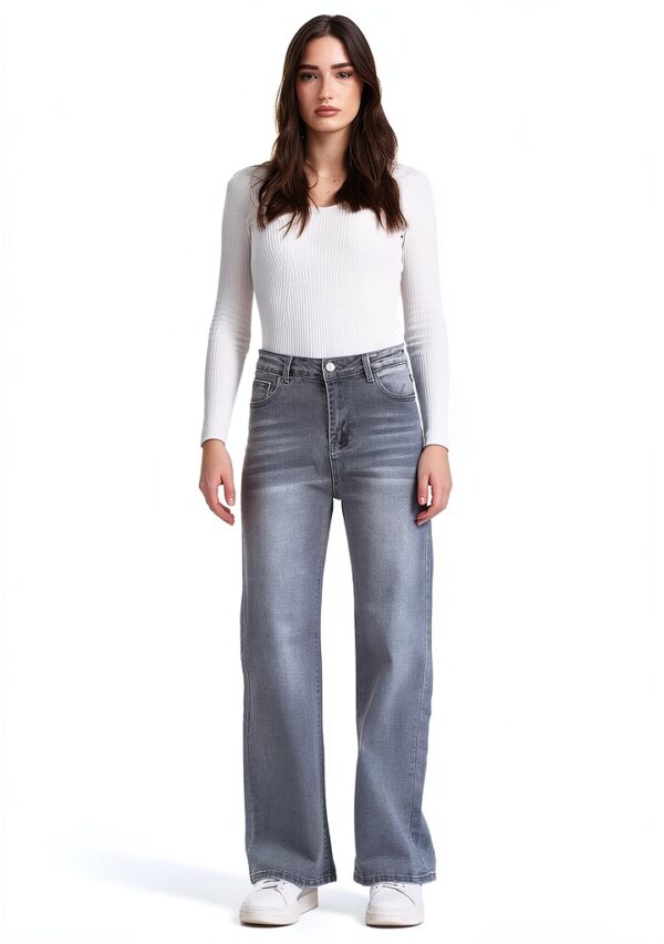 Jeans Donna Vita Alta Larghi Jeans Donna Baggy Wide Leg Fit Jeans FX9050-2