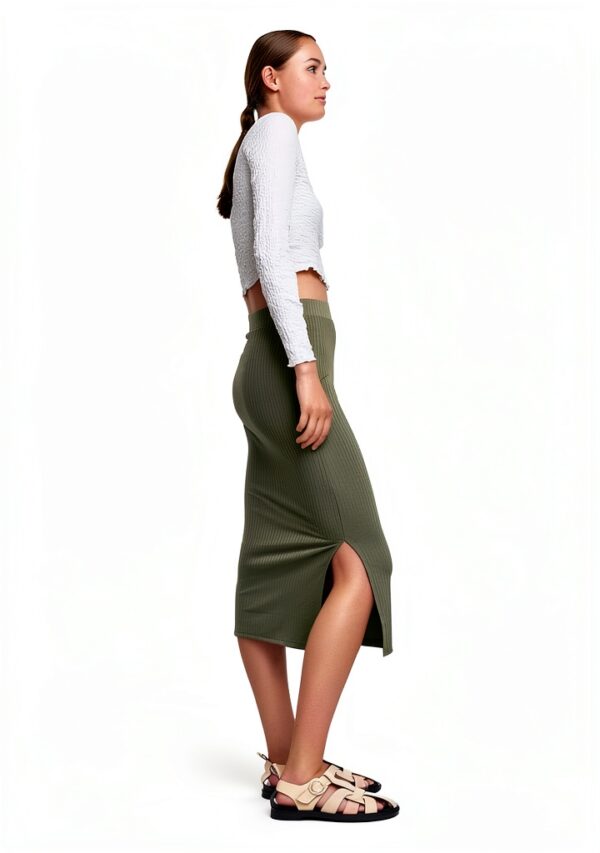 Gonna midi PIECES donna – Verde Lichen, taglio moderno-3